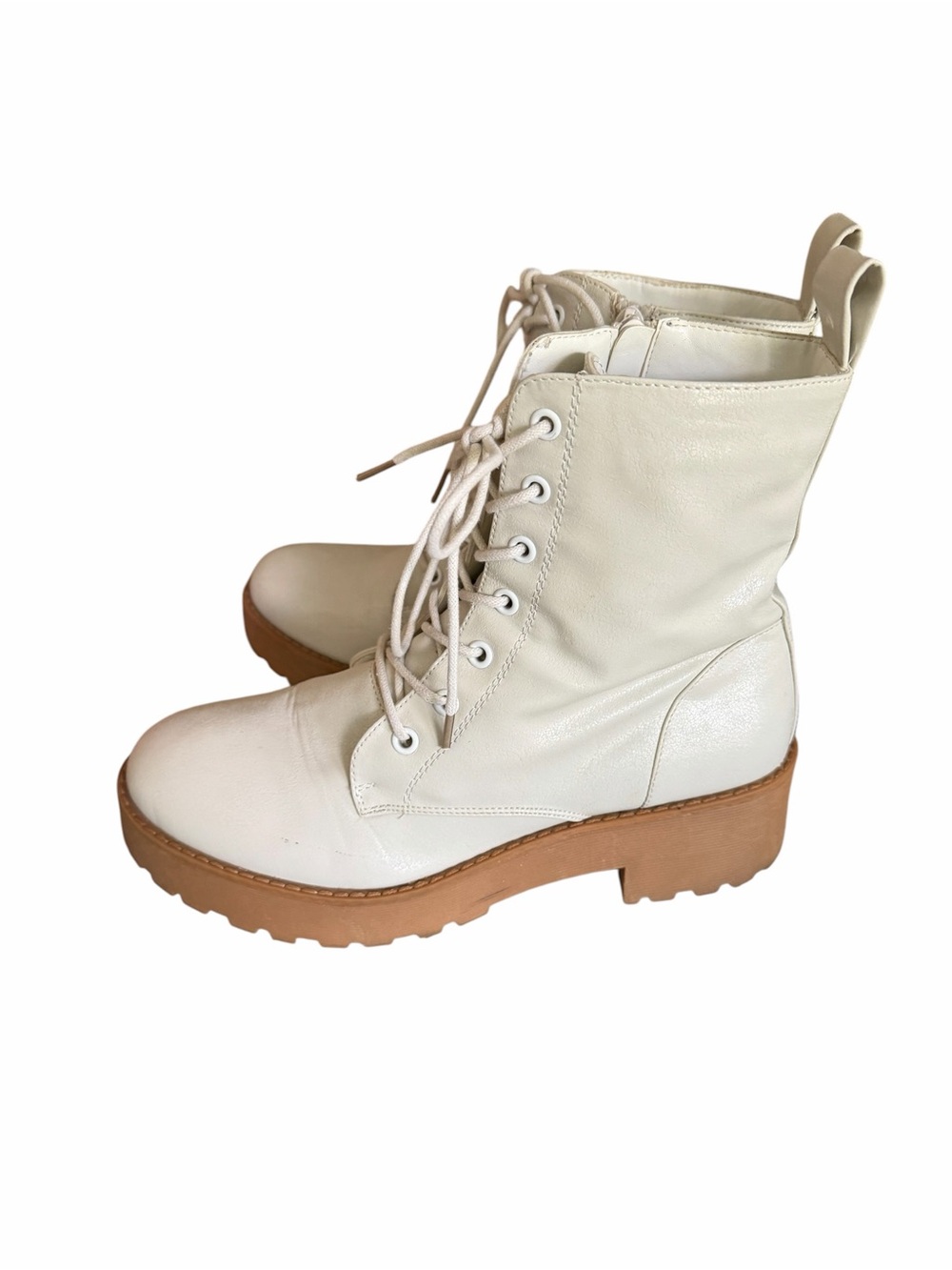 Dirty Laundry Vedder Cream Chunky Lug Sole Combat Moto Boots Women's Size 8.5